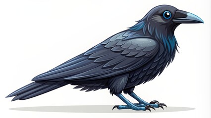 Fototapeta premium A Cartoon Illustration Of A Black Raven With Blue Accents.