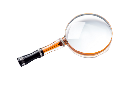 A Magnifying Glass, Poised and Ready to Reveal Secrets on a White or Clear Surface PNG Transparent Background