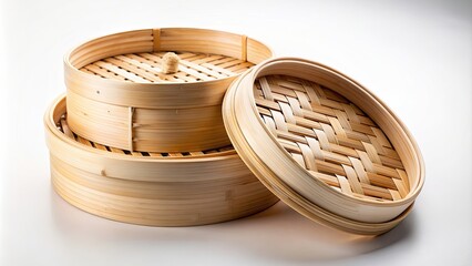 Bamboo steamer with lid and trays, traditional Chinese cooking utensil, bamboo, steamer, lid, trays, traditional