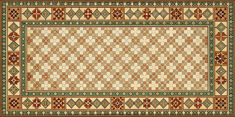 Retro tiles with geometric borders for vintage interior design, retro, tiles, geometric, borders, vintage