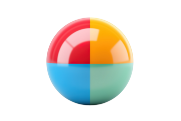 A Colorful Sphere of Joy, Reflecting the Warmth of Summer: A 3D Rendering of a Vibrant Sphere Divided Into Four Quarters, Each a Different Color on a White or Clear Surface PNG Transparent Background