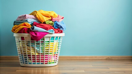 Laundry basket with colorful clothes, laundry, basket, clothes, organized, household, home, storage, wash, clean, tidying