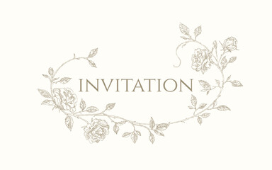 Rose border. Decorative hand drawn element. Invitation card.