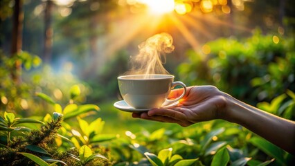 Enjoying A Cup Of Tea In Nature'S Embrace, Amidst The Lush Greenery And Bathed In The Golden Warmth Of The Sun.