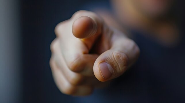 A close-up of a hand pointing directly at the viewer.  The focus is on the finger, creating a sense of directness and accusation.