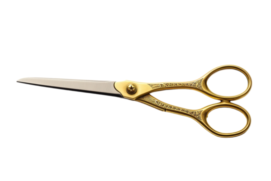 Ornate Gold Scissors Gleam Against a White Background on a White or Clear Surface PNG Transparent Background
