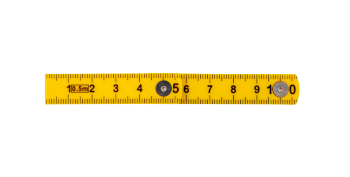 Yellow measuring tape isolated on white, transparent, Ten cm length