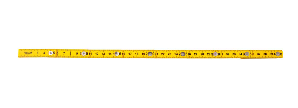 Yellow measuring tape isolated on white, transparent, Forty cm length
