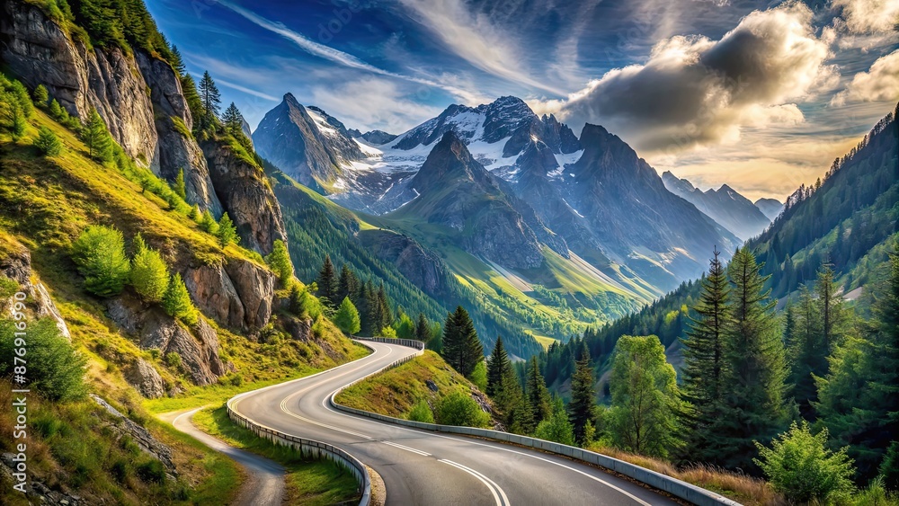 Canvas Prints Mountain road winding through scenic mountains, mountain road, mountains, nature, drive, journey, adventure, travel, landscape