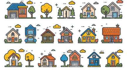House outline icon collection set, illustration, vector, white background