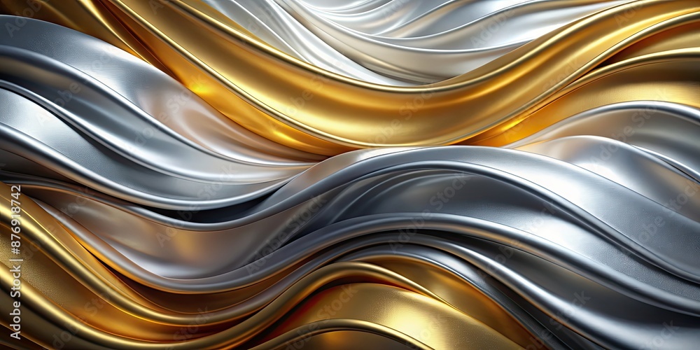 Poster gold and silver metallic fabric waves with a luxurious and elegant look, metallic, fabric, waves, te