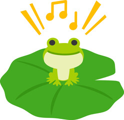 スイレンの葉の上で鳴くカエルのキャラクター
