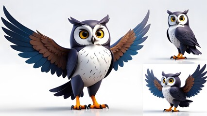 Fototapeta premium Charming 3D Owl Cartoon Character with Bright Colors