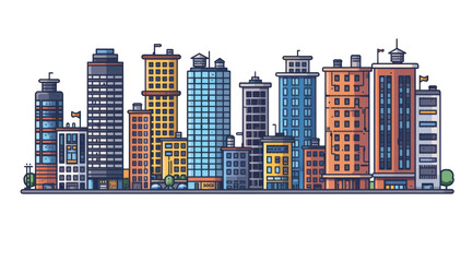 Fototapeta premium Building set, outline icon collection, thin line, illustration, vector, white background