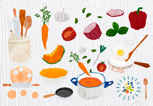 Crumpled Paper Texture Cooking Design Element Set