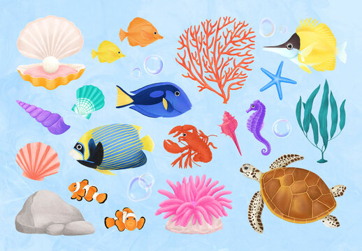 Digital Art Underwater Design Element Set