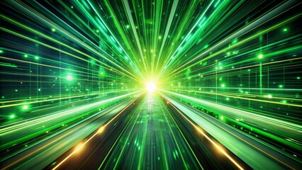 Obraz premium The Image Reference Shows A Green Neon Tunnel With Glowing Particles And A Bright Light At The End. It Could Be Used To Illustrate A Variety Of Concepts, Such As Speed, Motion, And Energy.