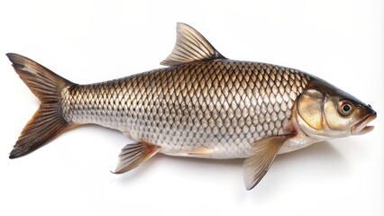 Fototapeta premium Freshwater Fish With Silver Scales Isolated On White Background