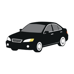 Illustration of a black sedan car on a white background. Concept of transportation. Vector illustration