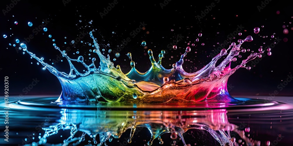 Poster A vibrant splash of water against a dark background, water, splash, liquid, colorful, vibrant, motion, power, energy, dynamic