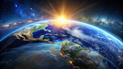 A Beautiful Sunrise Over The Earth As Seen From Space.