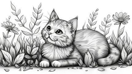 Coloring page outline of cute cartoon cat.