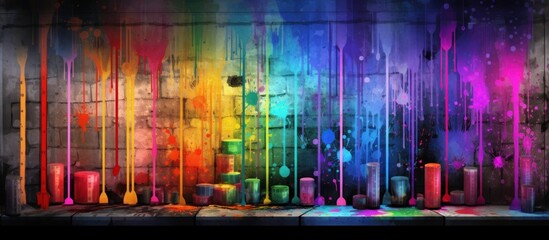 Naklejka premium Rainbow Paint Dripping on Brick Wall