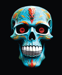 Colorfull Art Skull and Funny Logo Vector on Black Background for T-shirts and Wall Decal Workout Athletic Beast Barbell Bodybuilding Healthy Wall Sticker for Gym Decor