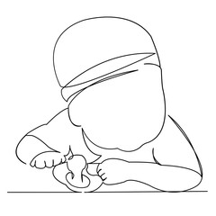 continuous single drawn one line baby with a pacifier, a dummy hand-drawn picture silhouette. Line art. doodle