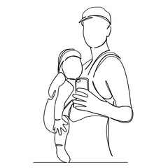 continuous single drawn single line mom with a baby in a sling photographs a hand-drawn picture of a silhouette. Line art. doodle