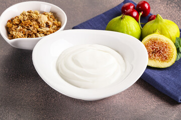 Traditional homemade Greek yoghurt with granola