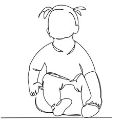 continuous single drawn one line child on pot hand-drawn picture silhouette. Line art. doodle.