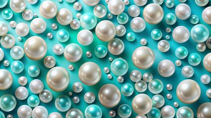 Luxurious realistic pearls scattered over a vibrant turquoise ombre background in a seamless repeating vector pattern of elegance.