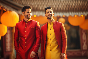 two handsome men in traditional kurta or sherwani