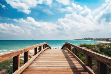 Fototapeta premium Wood sky sea outdoors.