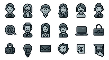 Business people, human resources, office management - thin line web icon set. Outline icons collection. Simple vector illustration 