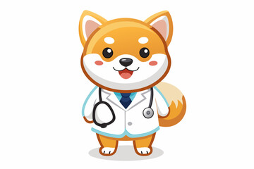 Cute Shiba Inu Dog Doctor With Stethoscope Cartoon Vector Icon Illustration