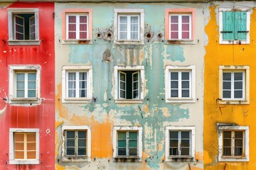 Fototapeta premium Collage with colorful old Buildings windows