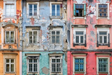 Naklejka premium Collage with colorful old Buildings windows