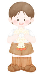 Thai student boy with Jasmine garland