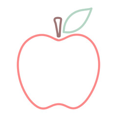 A red apple outline with a green leaf