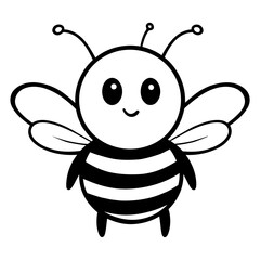 A cute cartoon bee with a smiling face, black and yellow striped body, and wings