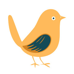 A yellow bird with blue wings and a simple, stylized design