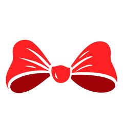A large red bow with a shiny center, against a white background