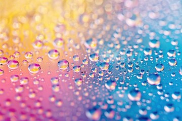 Colorful abstract background with water droplets on a gradient surface, vibrant and dynamic design concept