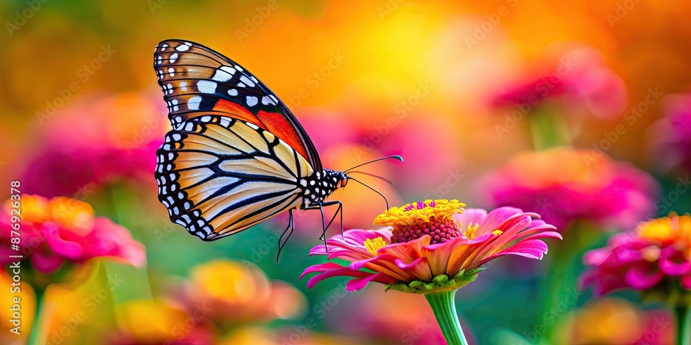 Sticker Butterfly sitting delicately on a vibrant flower, butterfly, flower, nature, insect, colorful, beauty, wings, pollination