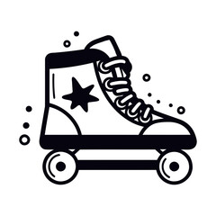 A black and white illustration of a roller skate with a star design