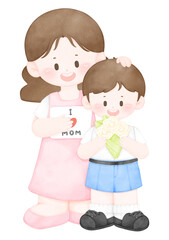 Mother and Child in School Uniform