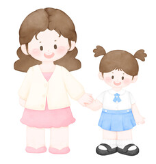 Mother and Daughter in Thai School Uniform