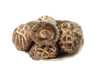 A pile of shiitake mushrooms on a white background